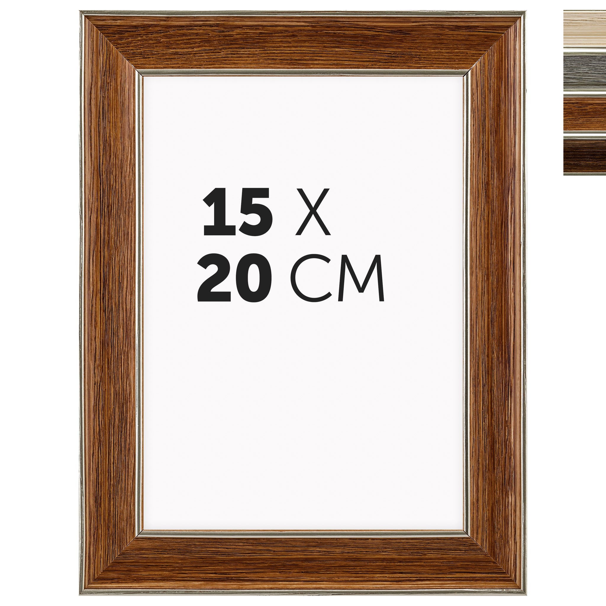 DÖRR Echtholz-Bilderrahmen Aristo braun 15x20 cm mit Goldkante und Übersicht der vier Farbvarianten