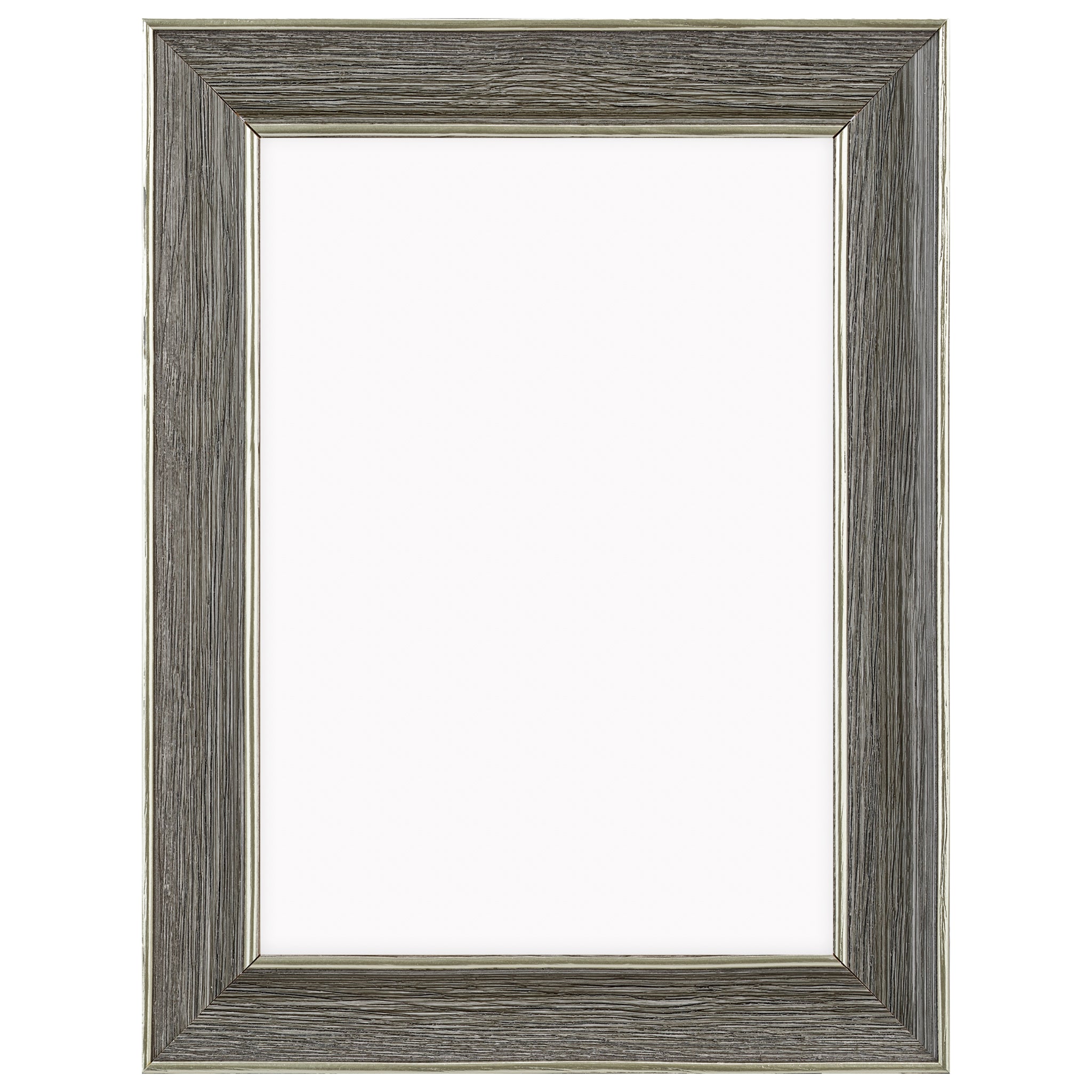 DÖRR Echtholz-Bilderrahmen Aristo in Grau mit breiter Leiste, goldener Innen- und Außenkante und Acrylscheibe, frontal