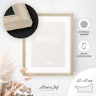 DÖRR Echtholz-Bilderrahmen Aristo créme, dekorativ an der Wand aufgehängt, mit Detailansicht der 25 x 15 mm Leiste mit Goldkanten