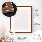 DÖRR Echtholz-Bilderrahmen Aristo braun, dekorativ an der Wand aufgehängt, mit Detailansicht der 25 x 15 mm Leiste mit Goldkanten