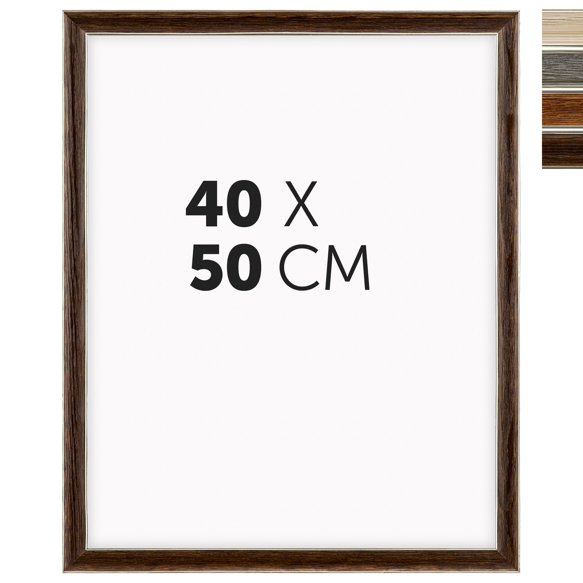 DÖRR Echtholz-Bilderrahmen Aristo dunkelbraun 40x50 cm mit Goldkante und Übersicht der vier Farbvarianten