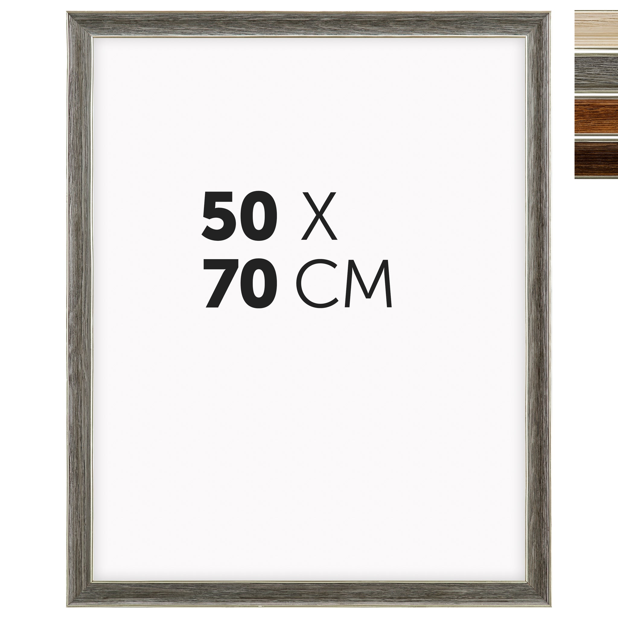DÖRR Echtholz-Bilderrahmen Aristo grau 50x70 cm mit Goldkante und Übersicht der vier Farbvarianten