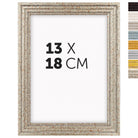 DÖRR Echtholz-Bilderrahmen Aurora in Antik-Silber 13 x 18 cm mit Stufenprofil, mit Darstellung der 8 Farbvarianten