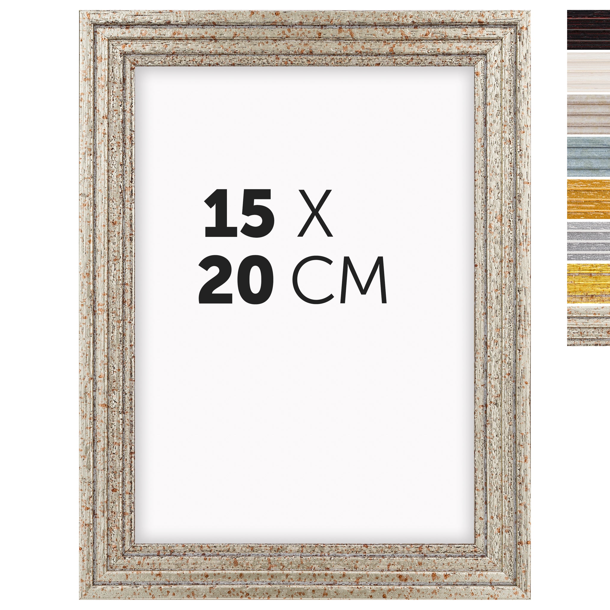 DÖRR Echtholz-Bilderrahmen Aurora in Antik-Silber 15 x 20 cm mit Stufenprofil, mit Darstellung der 8 Farbvarianten