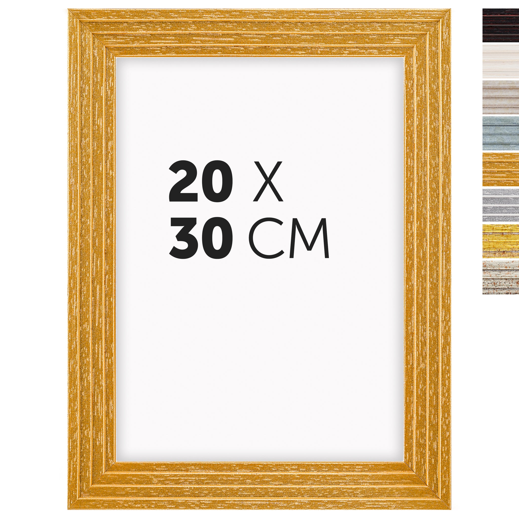 DÖRR Echtholz-Bilderrahmen Aurora in Gold 20 x 30 cm mit Stufenprofil, mit Darstellung der 8 Farbvarianten