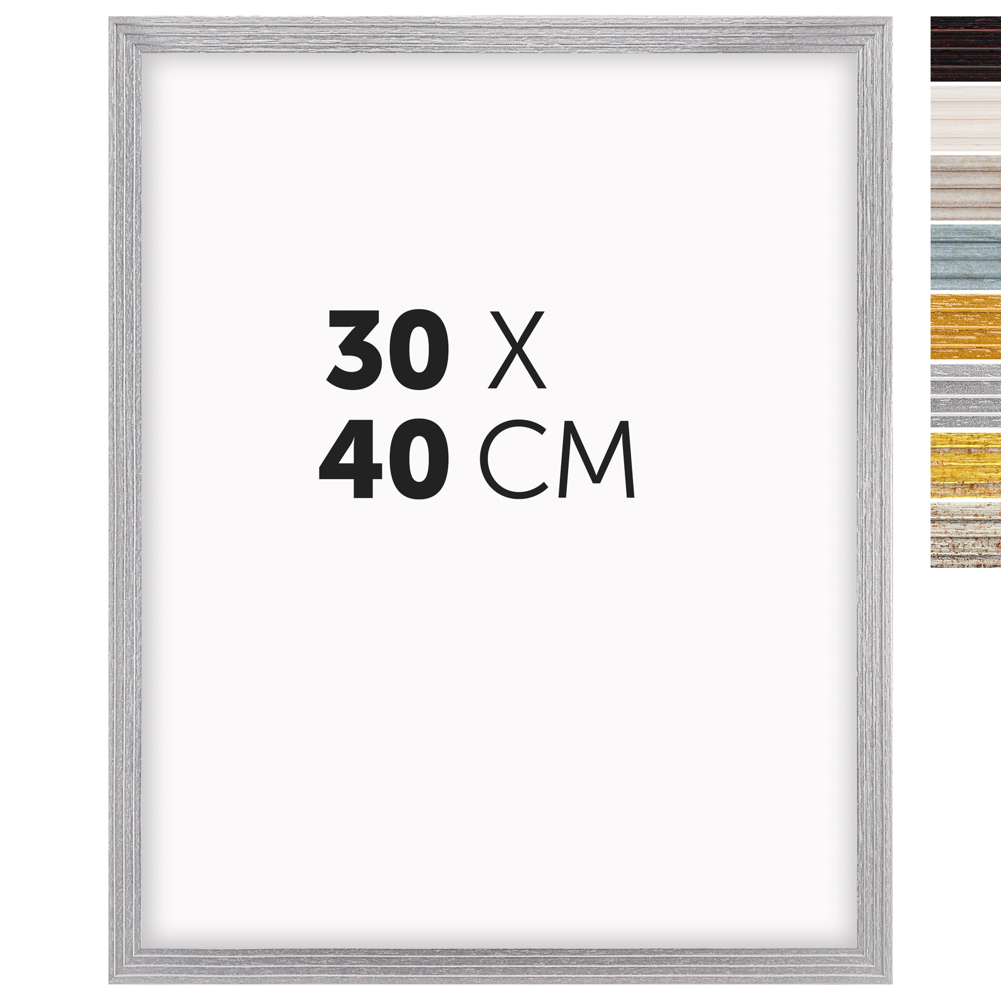 DÖRR Echtholz-Bilderrahmen Aurora in Silber 30 x 40 cm mit Stufenprofil, mit Darstellung der 8 Farbvarianten