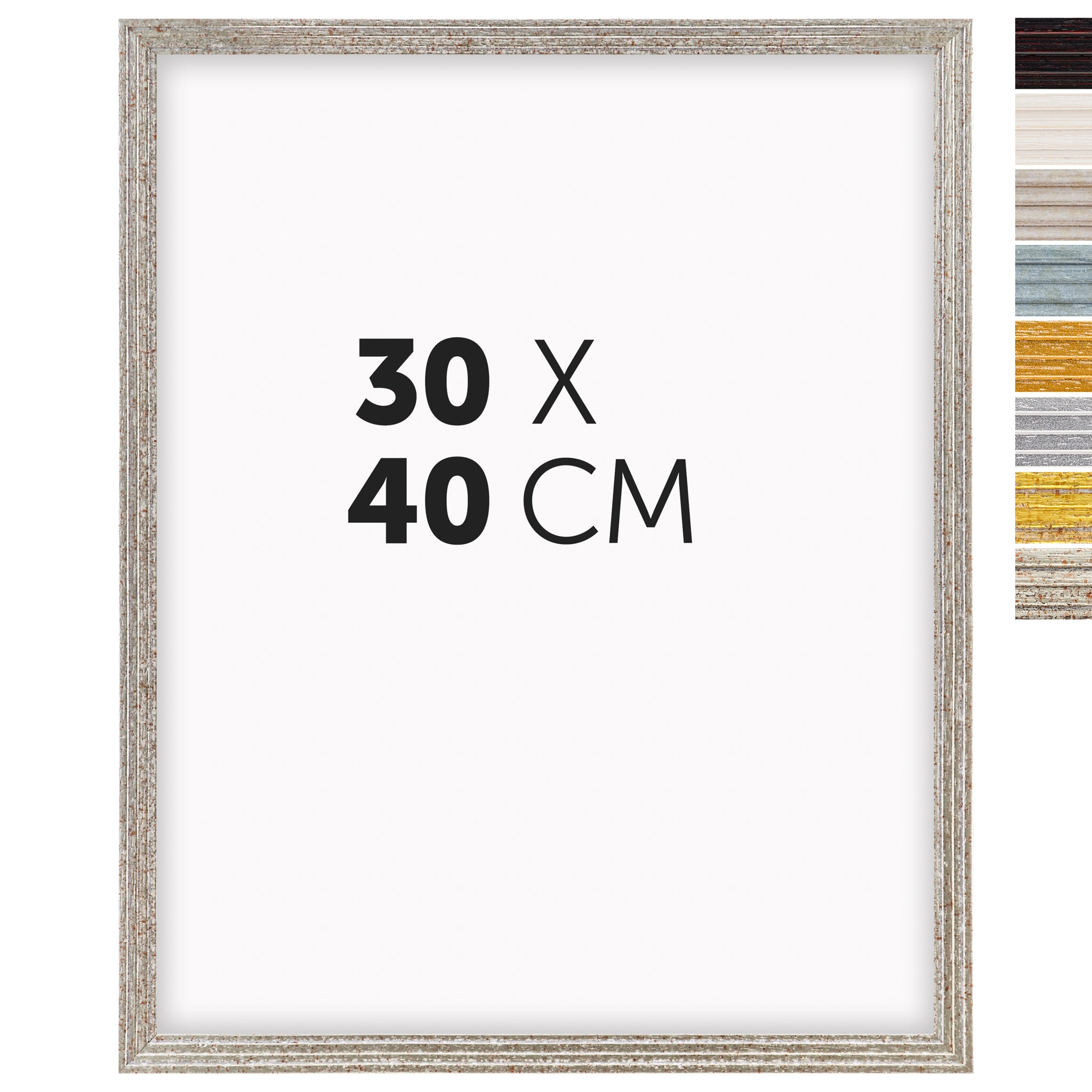 DÖRR Echtholz-Bilderrahmen Aurora in Antik-Silber 30 x 40 cm mit Stufenprofil, mit Darstellung der 8 Farbvarianten