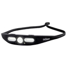 DÖRR S-Light LED Stirnlampe in Schwarz mit Frontlicht, zwei Seitenlichtern und flexiblem Kopfband.