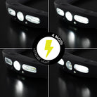 DÖRR S-Light LED Stirnlampe mit vier Lichtmodi und Stroboskop-Blinklicht, verschiedene Helligkeitsstufen im Überblick.