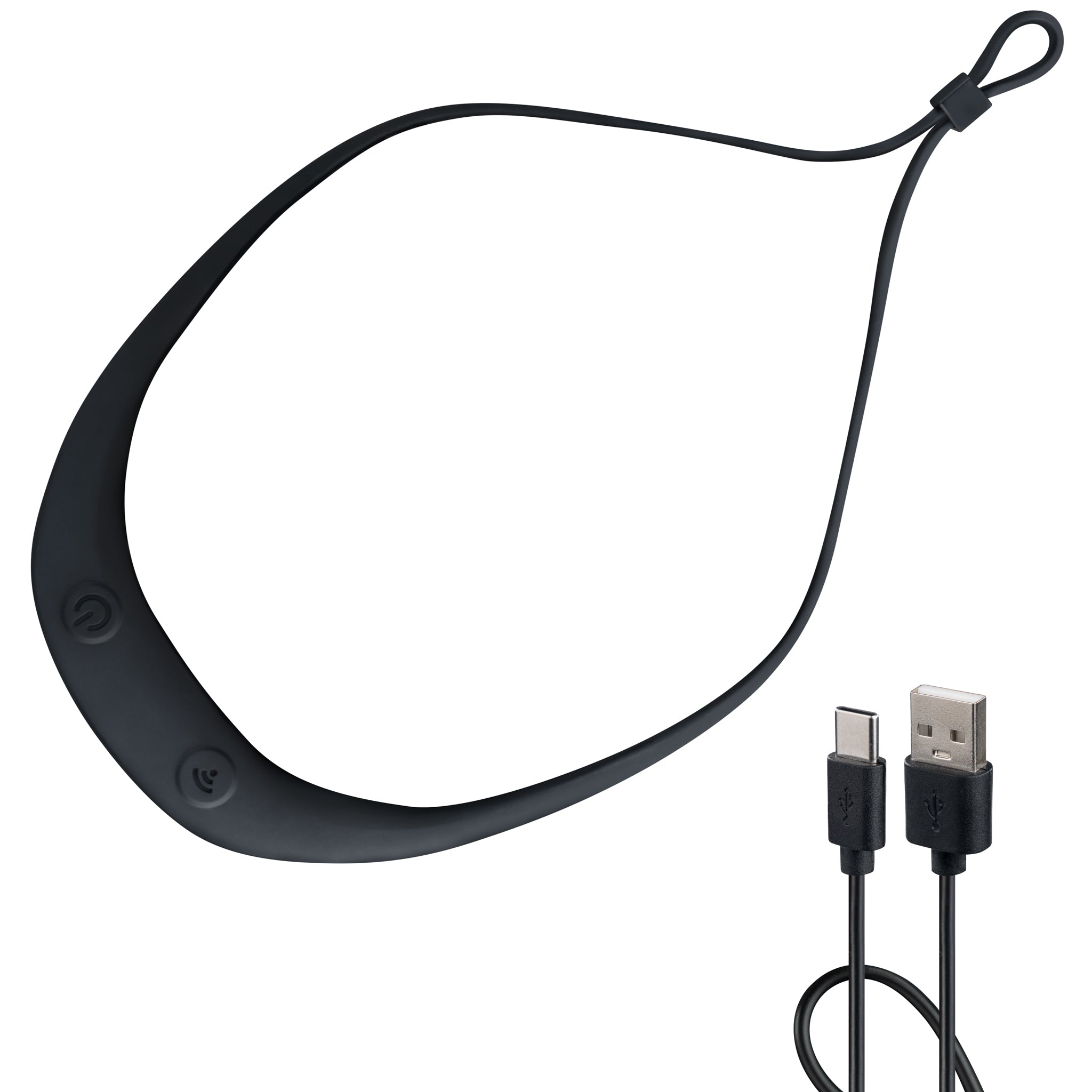 DÖRR S-Light LED Stirnlampe Draufsicht mit USB-C Ladekabel, flexiblem Stirnband und integrierten Bedientasten.