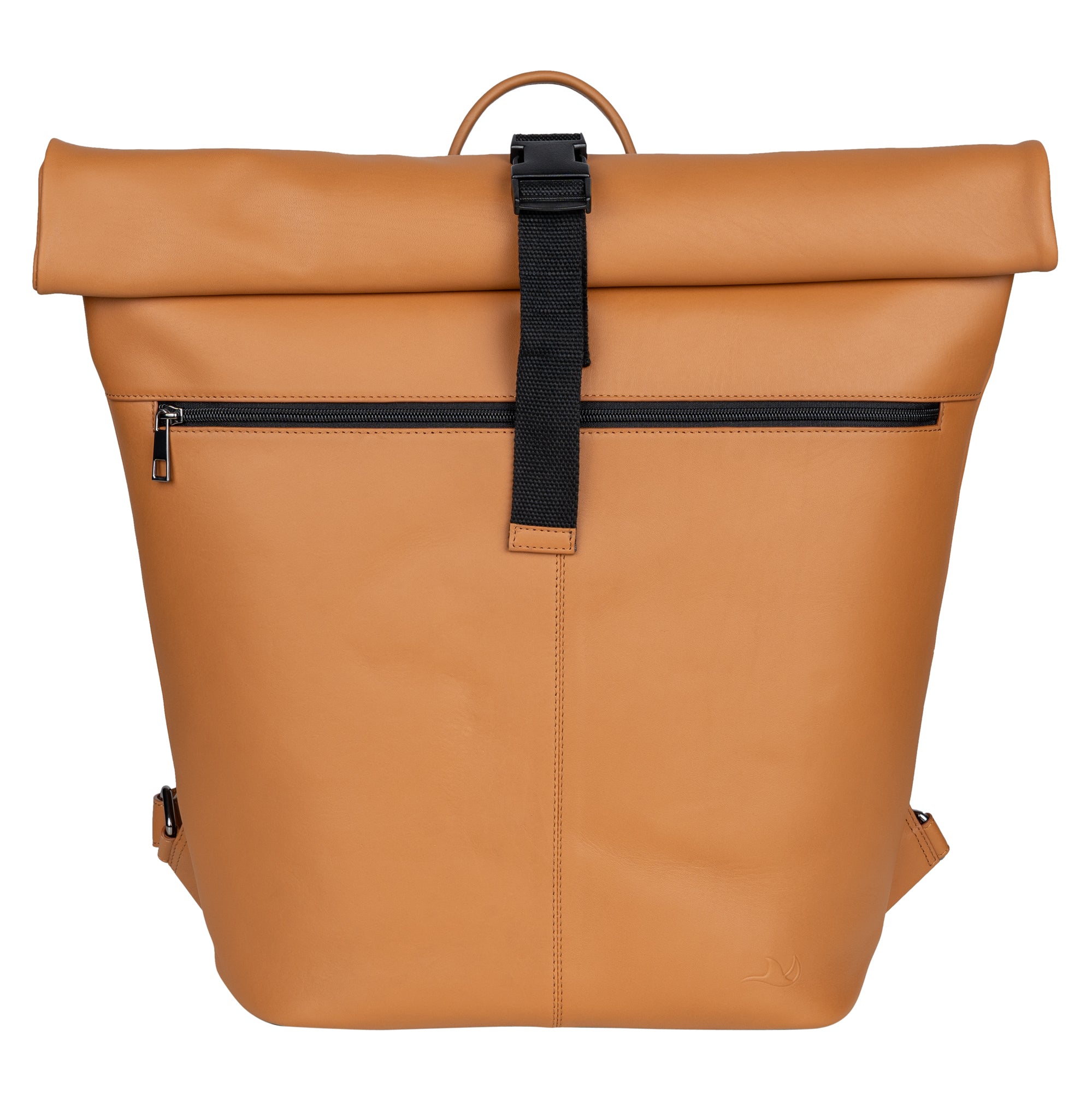 MANTA Echtleder Rolltop Rucksack mit 16-Zoll Laptopfach – Camel / medium